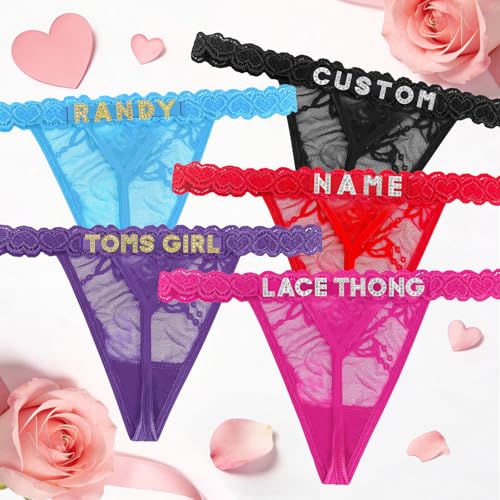 Image of Personalized Rhinestone Letter Thong for Women, Custom Name G-String Panties Gifts for Her