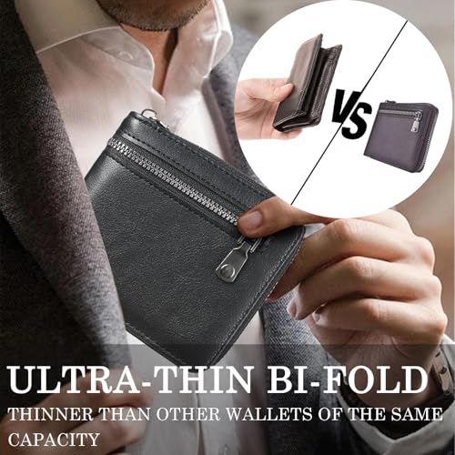 Men's Zipper Leather Wallet with Extra Capacity Flip Secure Coin Pocket Compartments with Multiple Card Slots （coffee）3