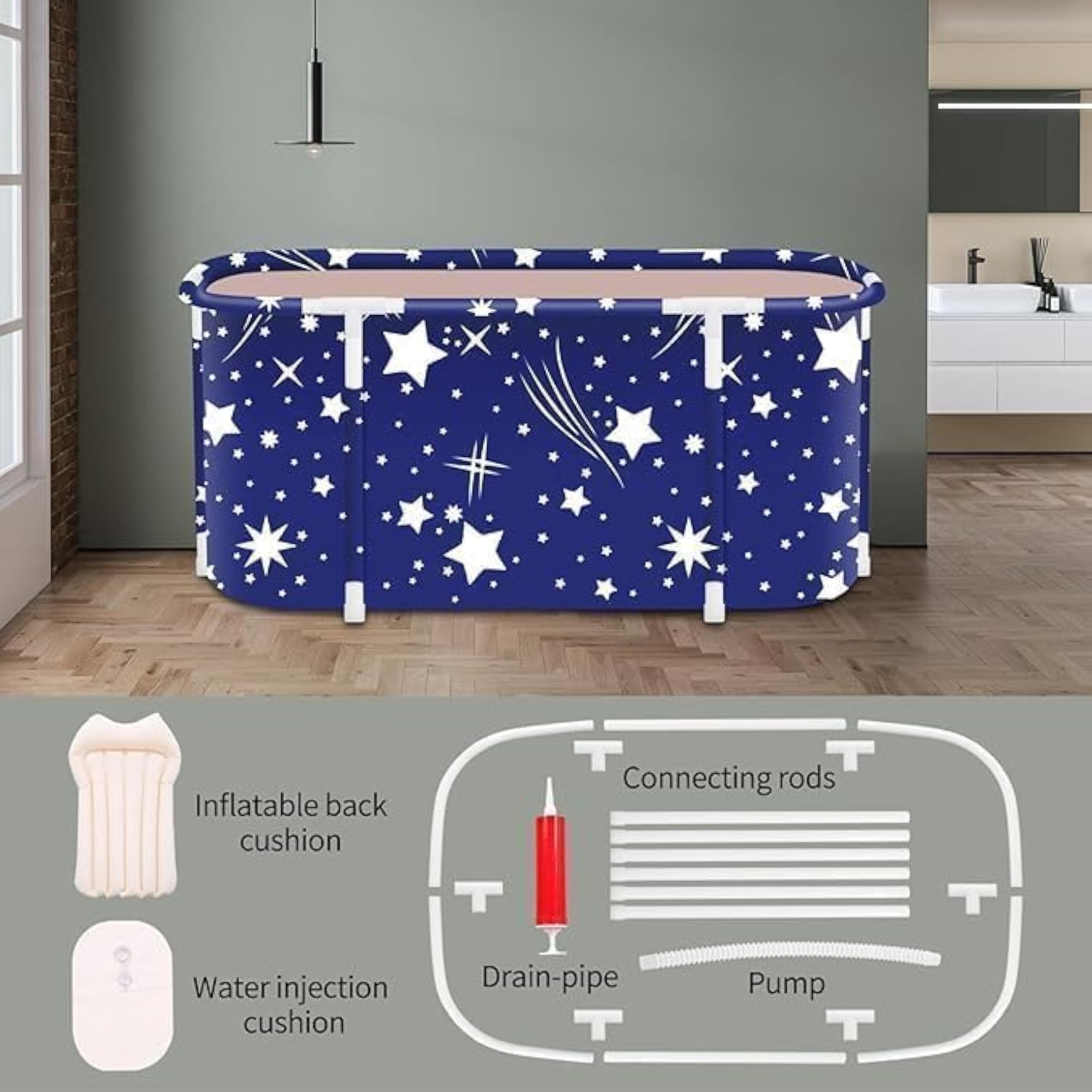 Foldable Portable Bathtub, Large Plastic Spa Tub for Home