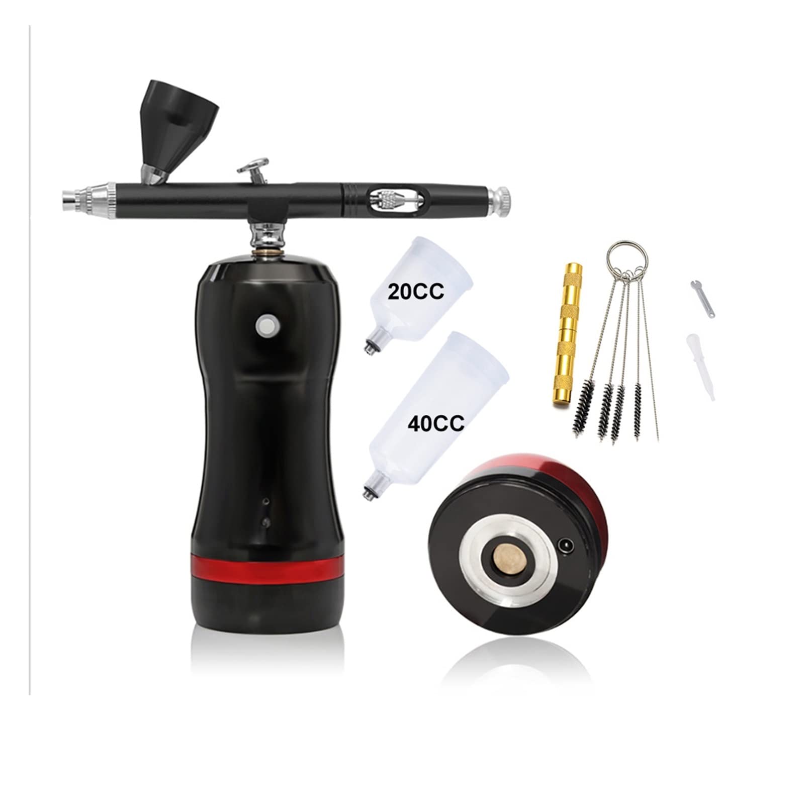 Rozpylacz farby, Łatwy stosować Airbrush z zestawem do sprężarki Cordless Electric Mini High Power Dual Action Paska powietrza Duża pojemność Puchar atramentowy Pistolet(HB08 Red A)