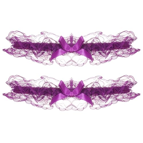 Umiin Jarretières pour femmes Lot de 2 jarretières de mariée pour mariée élastiques avec nœud violette, 35-55cm