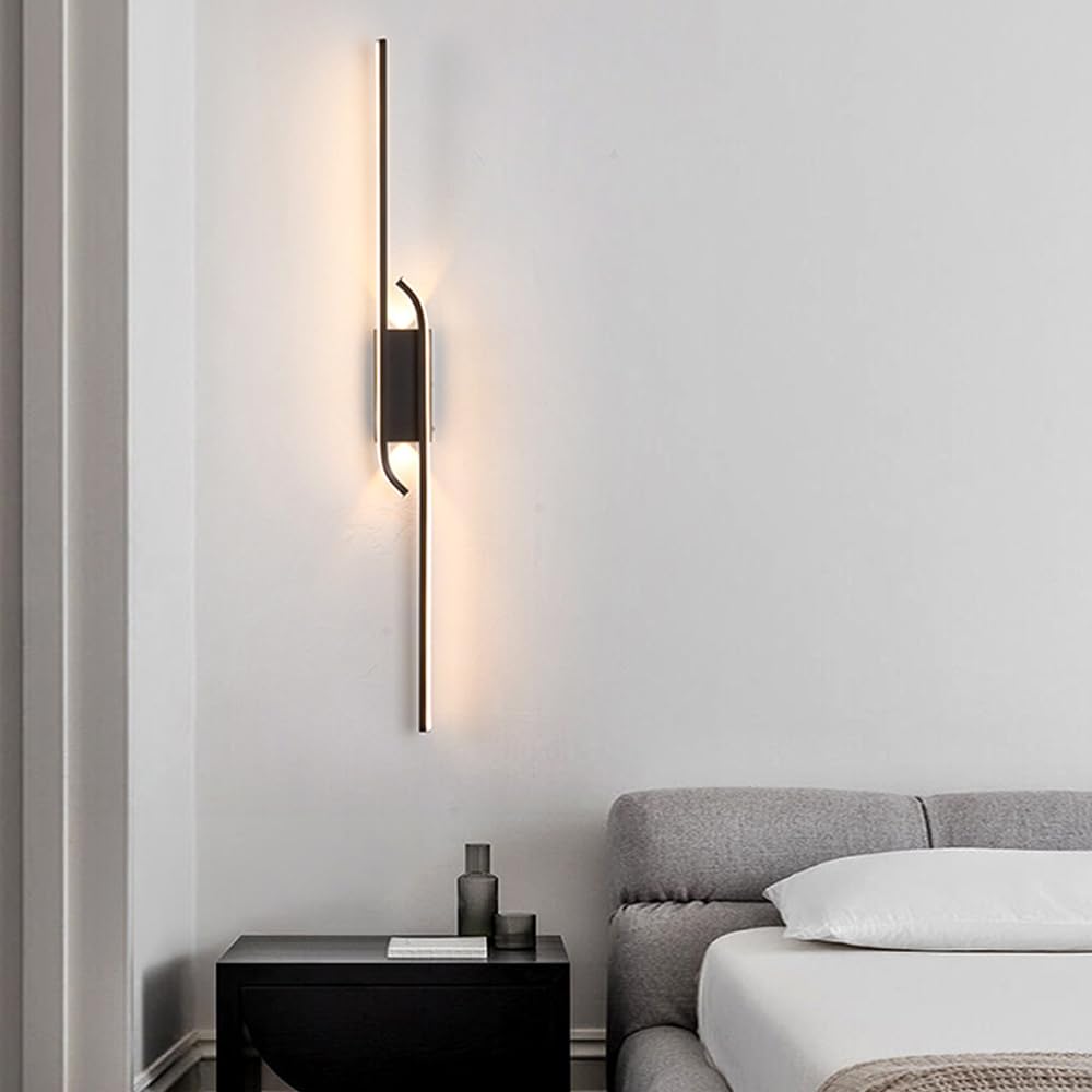 Lámpara de Pared Moderna LED Negra para Baño Aplique de Tocador Lámpara Lineal de Metal para Montaje En Pared Tira Larga para Sala de Estar Dormitorio Pasillo Escalera