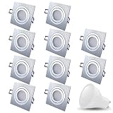 LED Einbaustrahler Schwenkbar STAR Quadratisch Matt-Chrom/Silber Inkl. 10 X 7W LED Warmweiss 230V IP20 Deckenstrahler Einbauleuchte Deckeneinbaustrahler Einbauspot Deckeneinbauleuchte Deckenspot