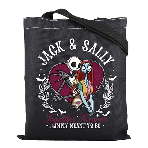 ENSIANTH Presente inspirado no filme Jack And Sally Lover Tote Bag Valentine Gothic Gift Simply Meant To Be Bolsa de mão, Preto, One Size