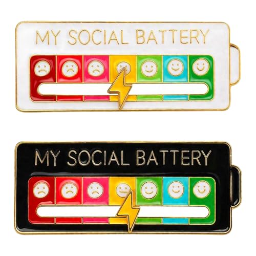 2 PCS Funny Social Batter Pins for Backpacks Bags Accessories 7 Days a Week Cute My Social Battery Silder Pin Enamel Mood Badge Pins Brooch Charms Display Support Coworker Gifts for Men Women Kids
