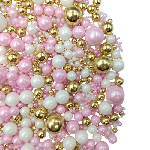 Image of Edible White Pink Gold Sugar Pearls Candy Sprinkles 120G / 4.23Ounce Baking Cake Sprinkles Cupcake and Cake Topper Cookie Decorations Wedding Party Valentines Halloween Christmas Supplies