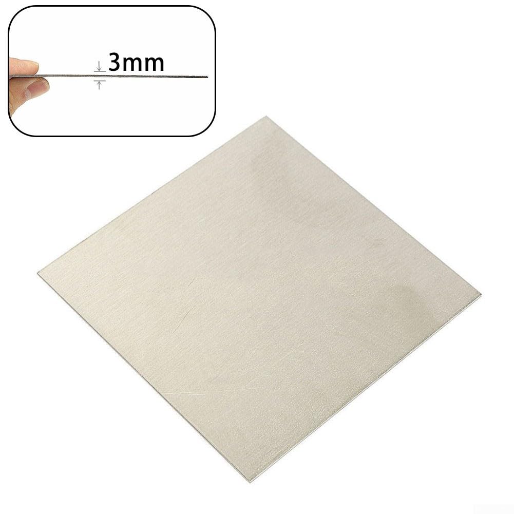 Pure Nickel Ni Sheet Plate For Electroplating 100X100mm, 0.5mm, 1Mm, 2Mm, 3Mm Alkali Resistant Equipment Compatible(3mm)