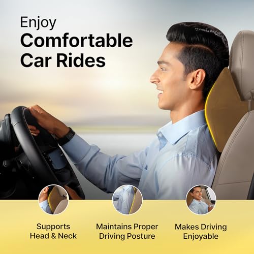 Image of Frido Ultimate Car Neck Rest Pillow | Ultrasoft Pillow for Comfortable Car Rides | Superior Neck Support Cushion | Relieves Neck Pain | Hi-Per Foam Head Rest Pillow with Washable Velvet Cover | Tan