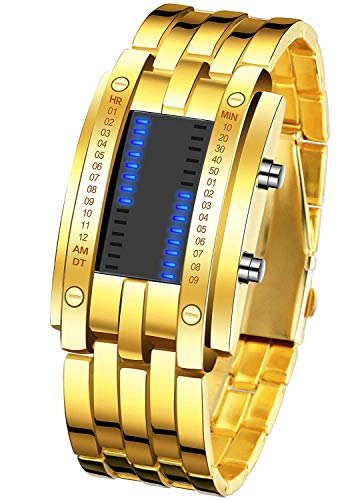 Fashion Mens Digital Watch LED Matrix Binary Watches for Men Waterproof Outdoor Casual Black Bracelet Square Watches