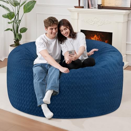 Image of 3FT Bean Bag Chair,Giant Bean Bag Chairs for Adults,Big Bean Bags with Memory Foam Filled, Large Beanbag Chairs with Chevron Plush Cover-Blue