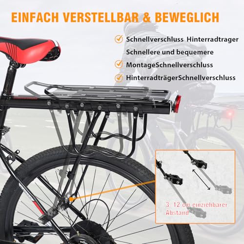 Valchoose Gepäckträger Mountainbike, Aluminiumlegierung Fahrradträger - Schnellspanner mit Reflektor, hoch belastbar (50kg) für MTB, Rennrad