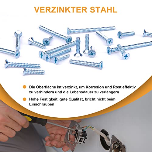 VIGRUE 305 Stück Geräteschrauben für Schalterdosen, Dosenschrauben 3,2x15mm, 3,2x25mm, 3,2x40mm, Steckdosen Schrauben aus Stahl Verzinkt mit PZ1/Schlitz