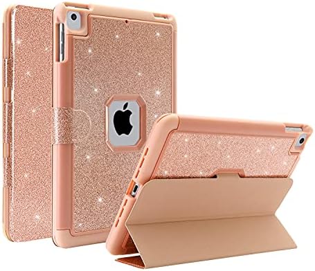 FSCOVER Case for iPad 9.7 inch 6th/5th Generation 2018/2017, Glitter Sparkly PU Leather iPad Air 1 Air 2 Cover, Folio Stand Smart Case for iPad 9.7", Girls, Pink