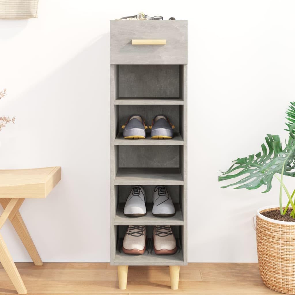 Zapatero gris hormigón de madera de 30 x 35 x 105 cm para dormitorio y entrada