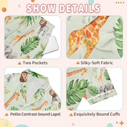 senya Cute African Animals A Satin Summer Pajama Sets Silk Short Sleeve Button Down Sleepwear3