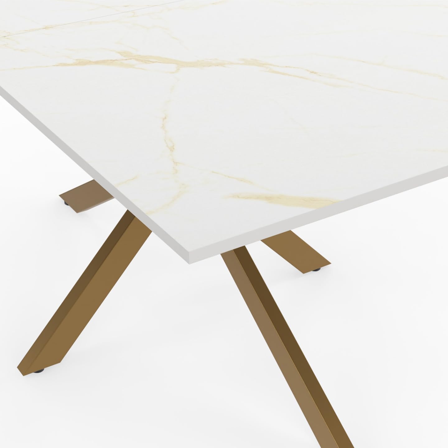 IDMarket - ALIX Tavolo da pranzo rettangolare per 8 persone con gamba a ragno in ottone e piano effetto marmo bianco ALASKA 160 cm
