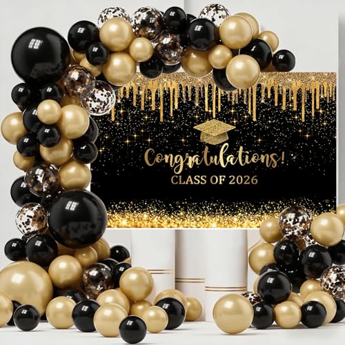 Fondo Fotográfico Graduación 7x5ft Negro y Dorado miniatura 2