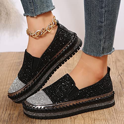 Women's Fashion Rhinestone Slip On Sneakers Casual Comfort Platform Walking Shoes Cute Bowknot Glitter Bling Loafers2