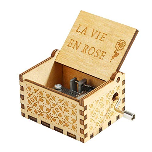 Image of EITHEO Wooden Antique Carved Hand Crank Theme Music Box New La Vie En Rose