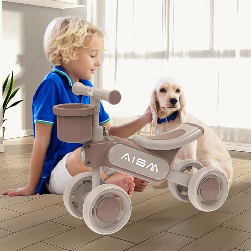 Image of Super Glide Balance Bike with Basket | Toddler First Ride-On Bike | Non-Pedal 4-Wheel Push Bike | Lightweight & Sturdy Design for Boys & Girls | Ideal for 1-3 Years Old (Brown : KB-079)