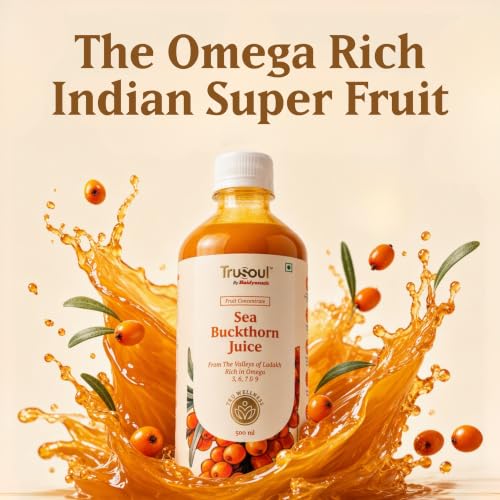 Image of Baidyanath Trusoul Sea Buckthorn Juice 500ml | Himalayan Ladakh Berry Fruit Pulp Concentrate | Omega 3 6 7 9 | Supports Immunity, Skin Glow & Gut Health | No Added Sugar | GMP Certified