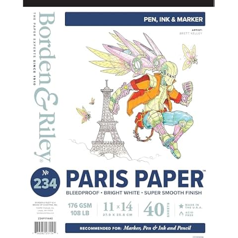 Borden & Riley 11" x 14" #234 Paris Paper Pad, 176 GSM/108 LB, 40 White Sheets, 1 Pad Each (234P111440) Cover