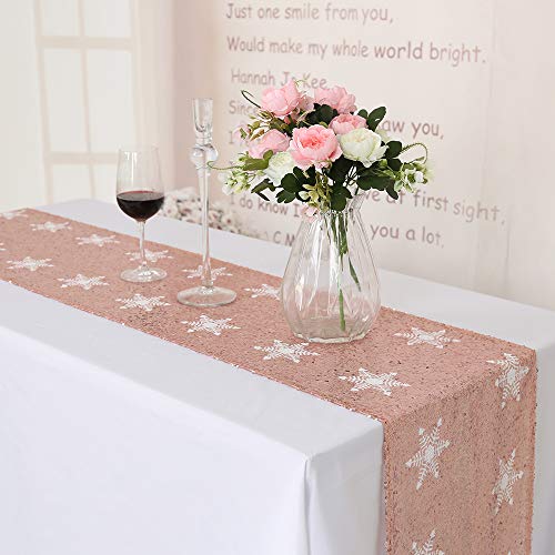 Trlyc Christmas White Snowflake Pattern Rose Gold Sequin Table Runner-12 X72 #TOP2