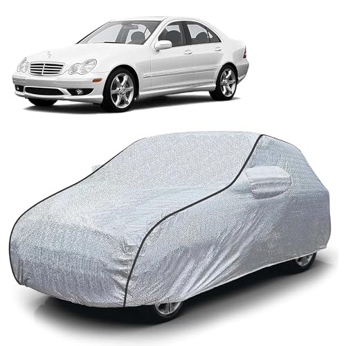 Image of Sulfar 100% Waterproof Car Body Cover Compatible with Mirror for Mercedes Benz C280 (Triple Stitched, Full Bottom Elastic, Magic Silver with Black Piping)