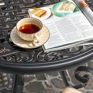 NUU GARDEN 36 Inch Patio Dining Table with Umbrella Hole, Outdoor Cast Aluminum Bistro Table, Black with Antique Bronze at The Edge NUU GARDEN 36 Inch Patio Dining Table with Umbrella Hole Outdoor Cast Aluminum Bistro Table Black with Antique Bronze at The Edge