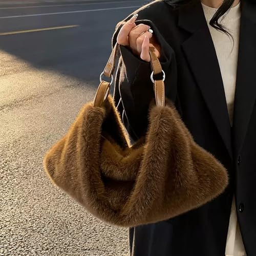 Cartera de piel sintética para mujer, bolso tipo tote mullido y acolchado, para invierno, con asa de hombro y bandolera miniatura 2