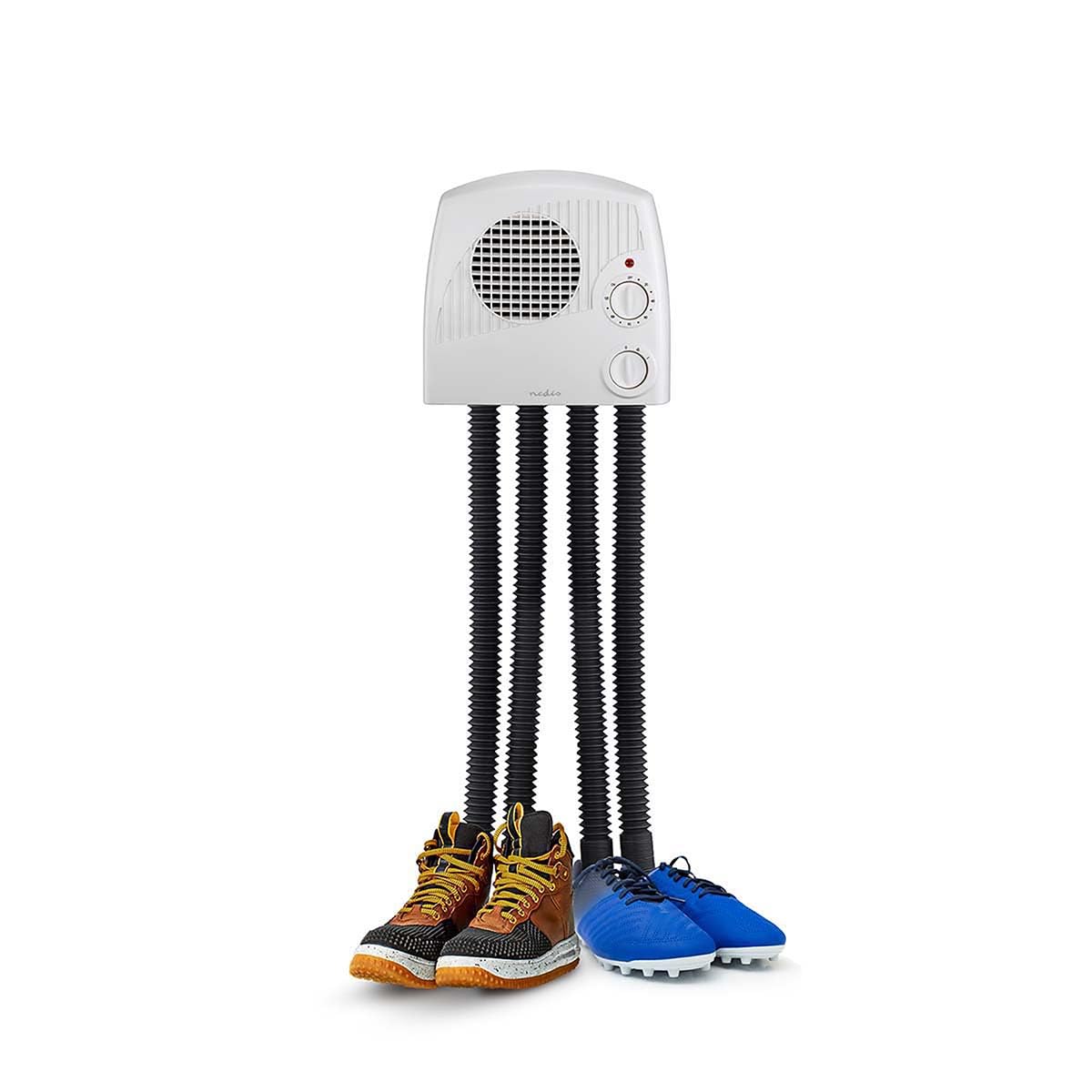 NEDIS HTSH40WT | Sèche-chaussures et bottes mural électrique | 350 W | 4 sorties d’air pour 2 paires | Minuterie 10 à 120 minutes | Protection contre la surchauffe | Blanc