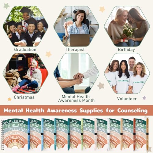 thenshop 40 pcs bulk mental health awareness items self care gifts positive affirmation journals amp pens inspirational spiral notebooks for boss employee staff coworker student teacher rainbow