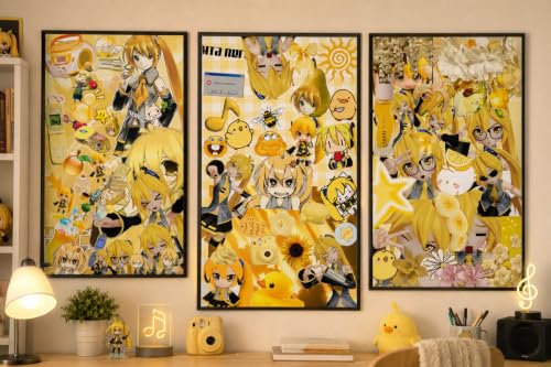 Image of Akita Neru Anime Poster Set of 3 A4 | Vocaloid Inspired Wall Art Prints | Yellow Anime Aesthetic | Matte Unframed Posters for Bedroom, Gaming Room, Hostel & Otaku Room Decor