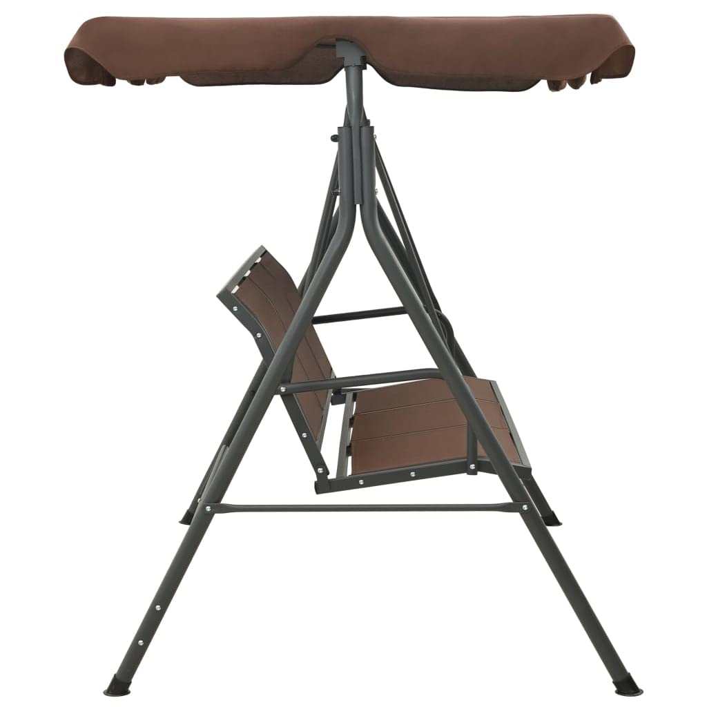 Mangloder Hollywoodschaukel mit Dach kaffeebraun, Gartenschaukel für 3 Personen, pulverbeschichteter Stahlrahmen, wetterfestes Textilene, Sonnendach, Terrasse Outdoor Veranda Lounge