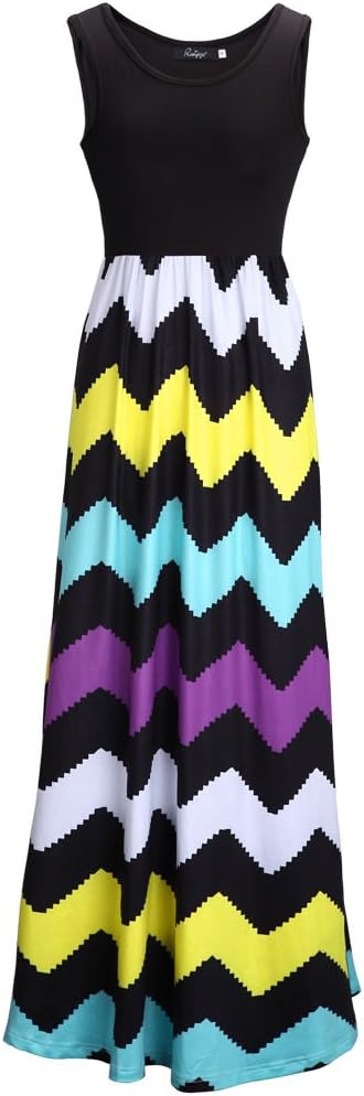 Women's Sleeveless Striped Wavy Pattern Sexy Party Long Dress Gown