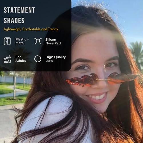 Image of Fire style Glasses Sun Glasses Stylish and Trendy party glasses Multicolor | Fire Flame Sunglasses Flame Rimless Sunglasses Rimless Wave Glasses Fire Shape Glasses Eyewear