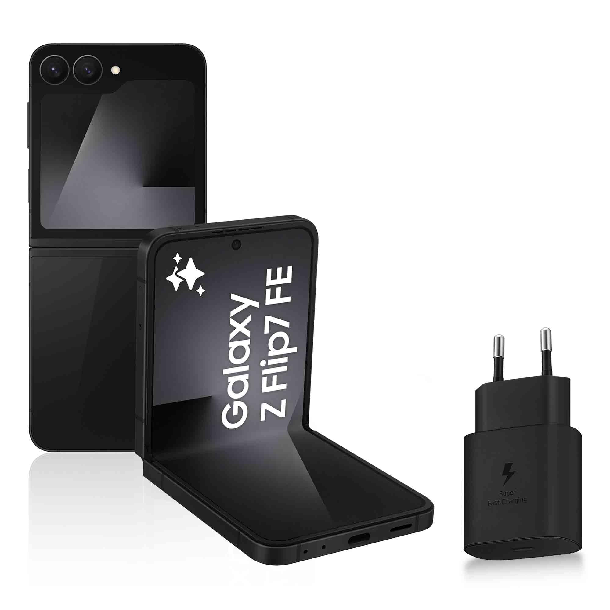 Samsung Galaxy Z Flip7 FE, Smartphone Android 5G avec Galaxy AI, 256 Go, Chargeur Secteur Rapide 25W Inclus, Smartphone déverrouillé, Noir, Version FR