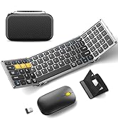 Foldable Bluetooth Keyboard and Mouse, Folding Keyboard Mouse Combo with Numeric Keypad for Busin...