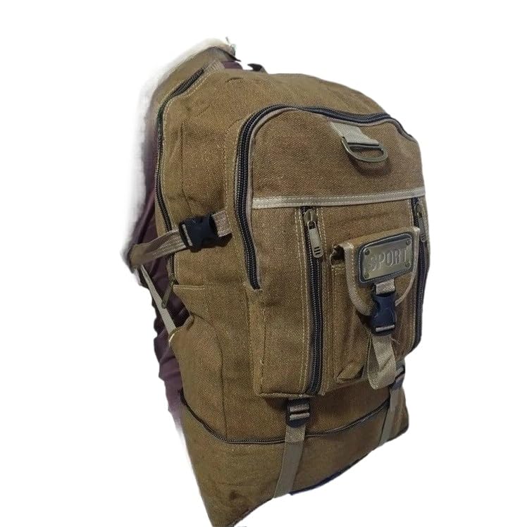 Mochila Masculina Lona 50 Litros Reforçada Viagem Trilha Motoboy Notebook Expansível Grande(Marrom)