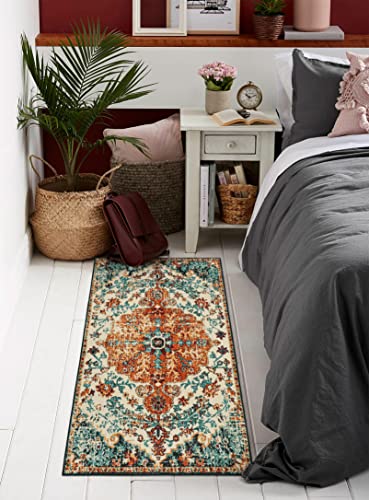 Wonnitar Bohemian Bathroom Runner Rug,2X4.3 Boho Kitchen Rug Runner,Washable Laundry Room Mat Entryway Runner,Non-Slip Oriental Distressed Throw Carpet For Bedroom Doorway Entrance,Orange #TOP7