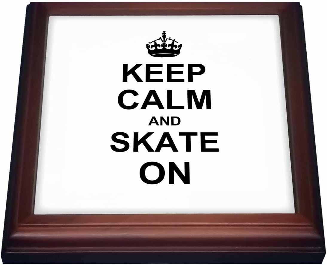 3dRose Keep Calm and Skate on - Carry on Skating - Funny Skateboarding ice Skater or Roller Skating Gifts 8x8 Trivet with 6x6 Ceramic Tile