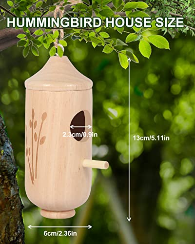 Gioyonil Hummingbird House, 3 Pack Natural Small Wooden Hanging Humming Bird Houses For Outside Nesting, Home Outdoor Garden Gift Window Bird Nest With Hemp Ropes #TOP2