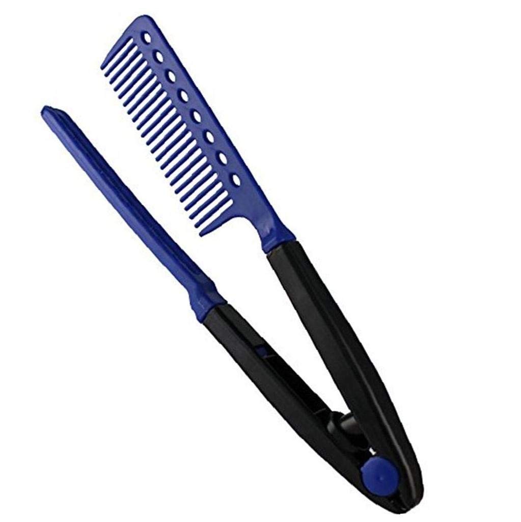Amoyer Blue Diy Salon Hairdress Hairdressing Styling Hair Straightener V Shape Comb Straightening Comb Salon Hair Brush(Blue)