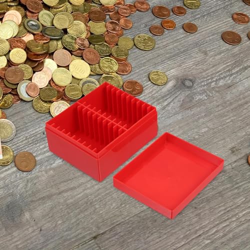 Caja plástica roja para almacenamiento de monedas con tapa de rosca miniatura 4