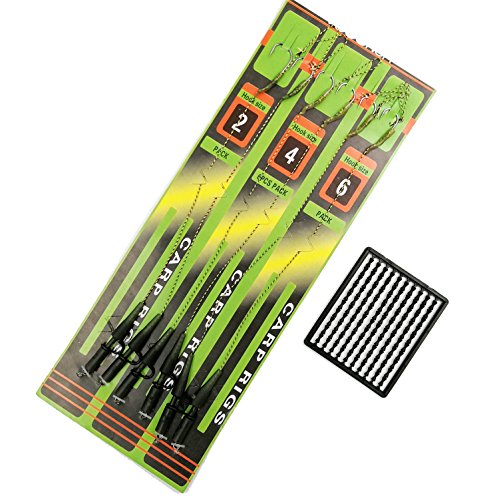 Milepet-Fishing 6pcs Camuflaje Trenzado de Pesca de Carpa Pesca Terminal Tackle Rig Pelo Chod Rig para Pesca de Carpas líder Pesca Línea Alambre, tamaño 2 #, 4 #, 6 # Disponibles, 4#