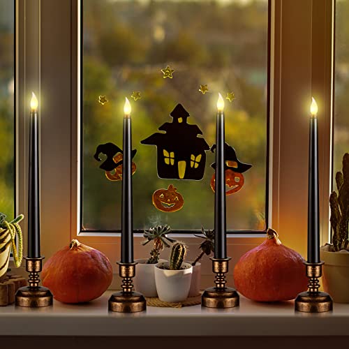Image of Fumete 16 Pcs Halloween Black Flameless Candles, with Gold Base