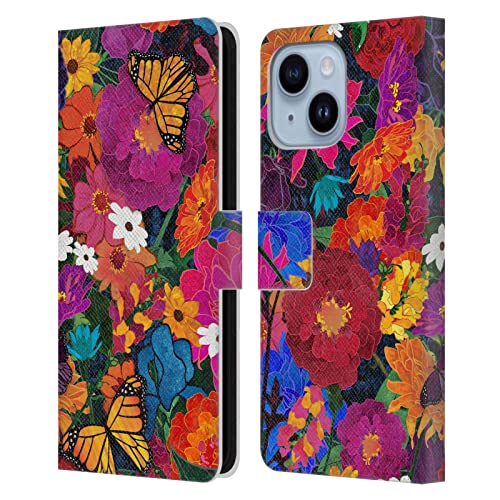 Étui portefeuille iPhone 14 Plus cuir fleurs et papillons protégeant votre écran des rayures