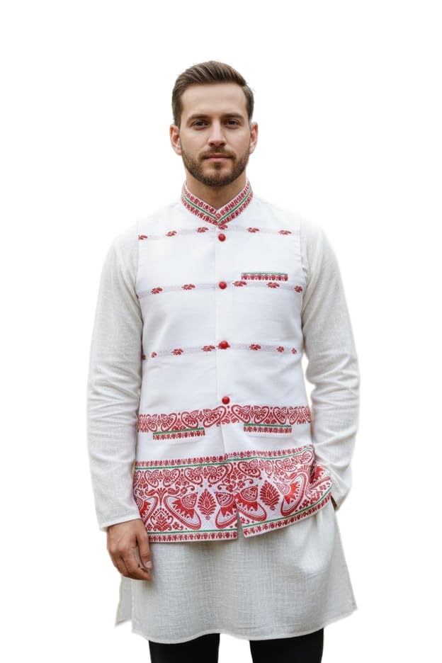 Men’s Traditional Handwoven Cotton Sadri (Jharkhandi & Assamese Style) | Soft & Breathable Premium Cotton Waistcoat Cultural Events, Puja, Wedding & Daily Traditional Use (White 5)-picture-13