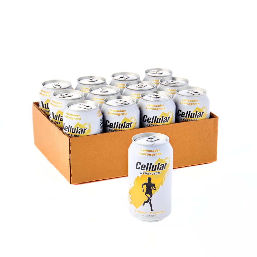 Cellular Hydration Lemonade Lemongrass Flavored Water, 12 Pack of 12 Fl Oz Cans, Zero Sugar, Zero Sodium, Electrolyte-Enhanced Hydration