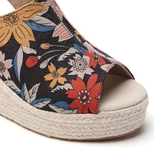 Tilocow Floral Espadrilles Wedges for Women Open Toe Ankle Strap Platform Dressy Casual Sandals Travel Slides Size 8.5 — view 4